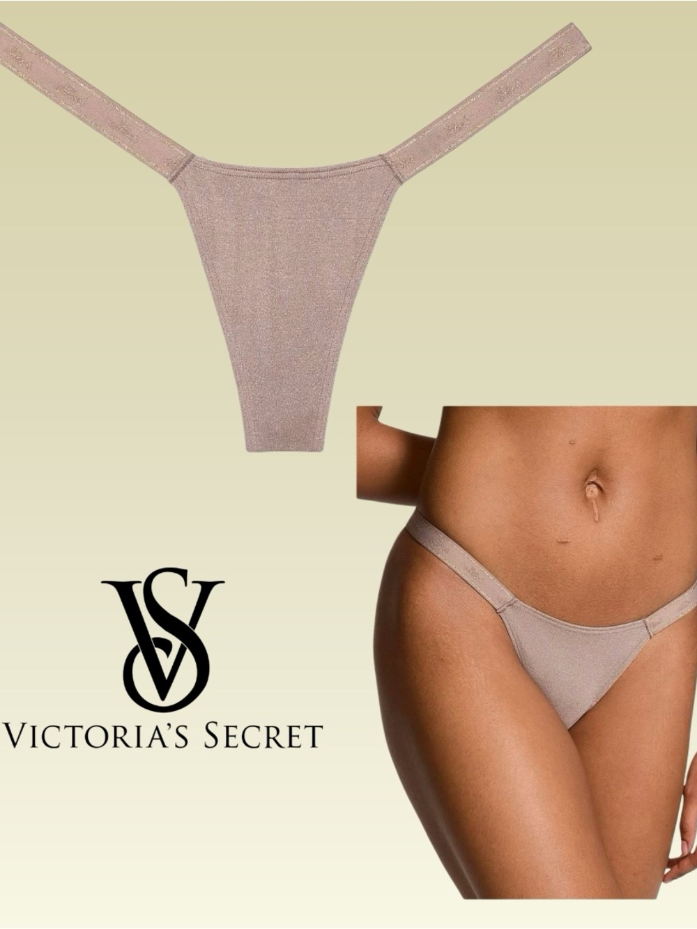 Victoria's Secret PINK Logo Cotton Shimmer Micro Thong Panty XL NWT